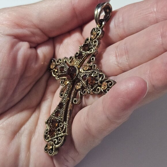 **Sale** Gold tone inspirational cross pendant - Picture 2 of 9